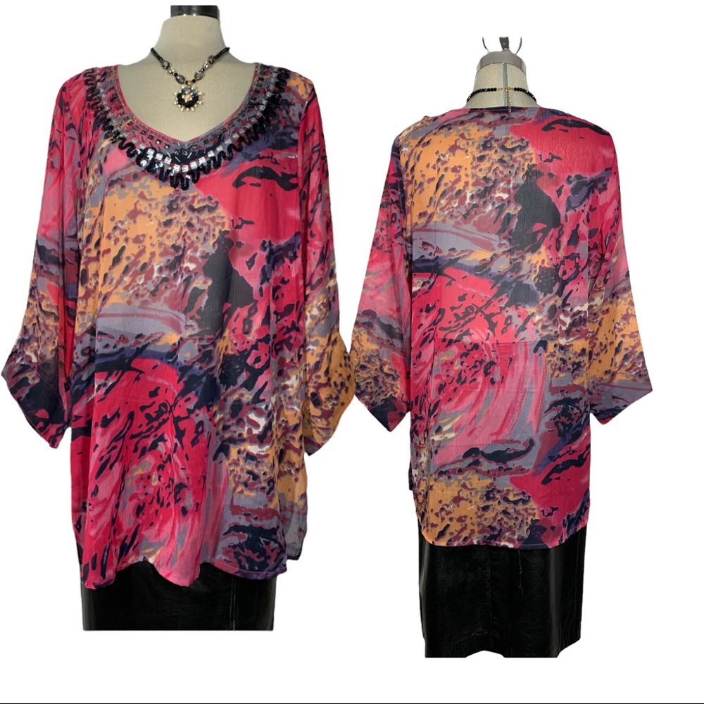 FOLIA Pink Multicoloured  3/4 Sleeves  Long Blouse Size M